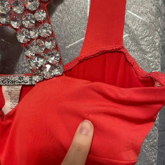 CRISTINA Tangerine Bright Orange Bodycon Wrap Mini Dress w Rhinestones - Sz M - Picture 8 of 9